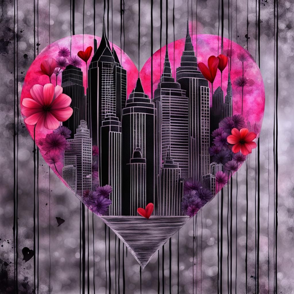 Glass Heart in Neon Cityscape: Surreal Digital Art