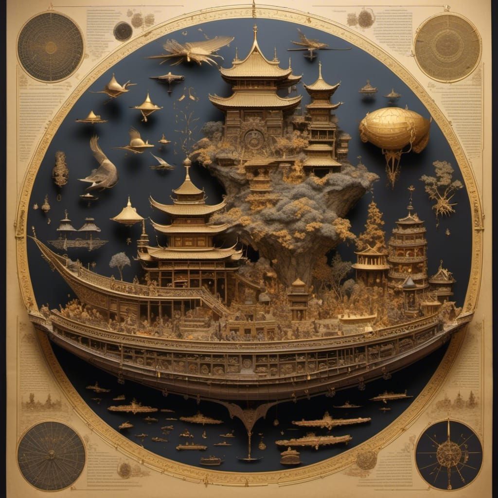 Metallic Japanese Scroll: Ancient Papyrus Art