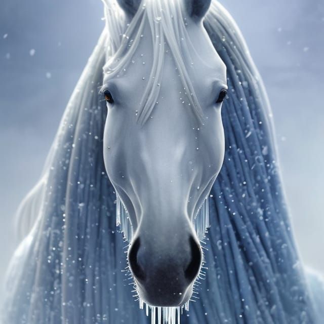 Icy Horse Portrait in Hyperrealistic Digital Art