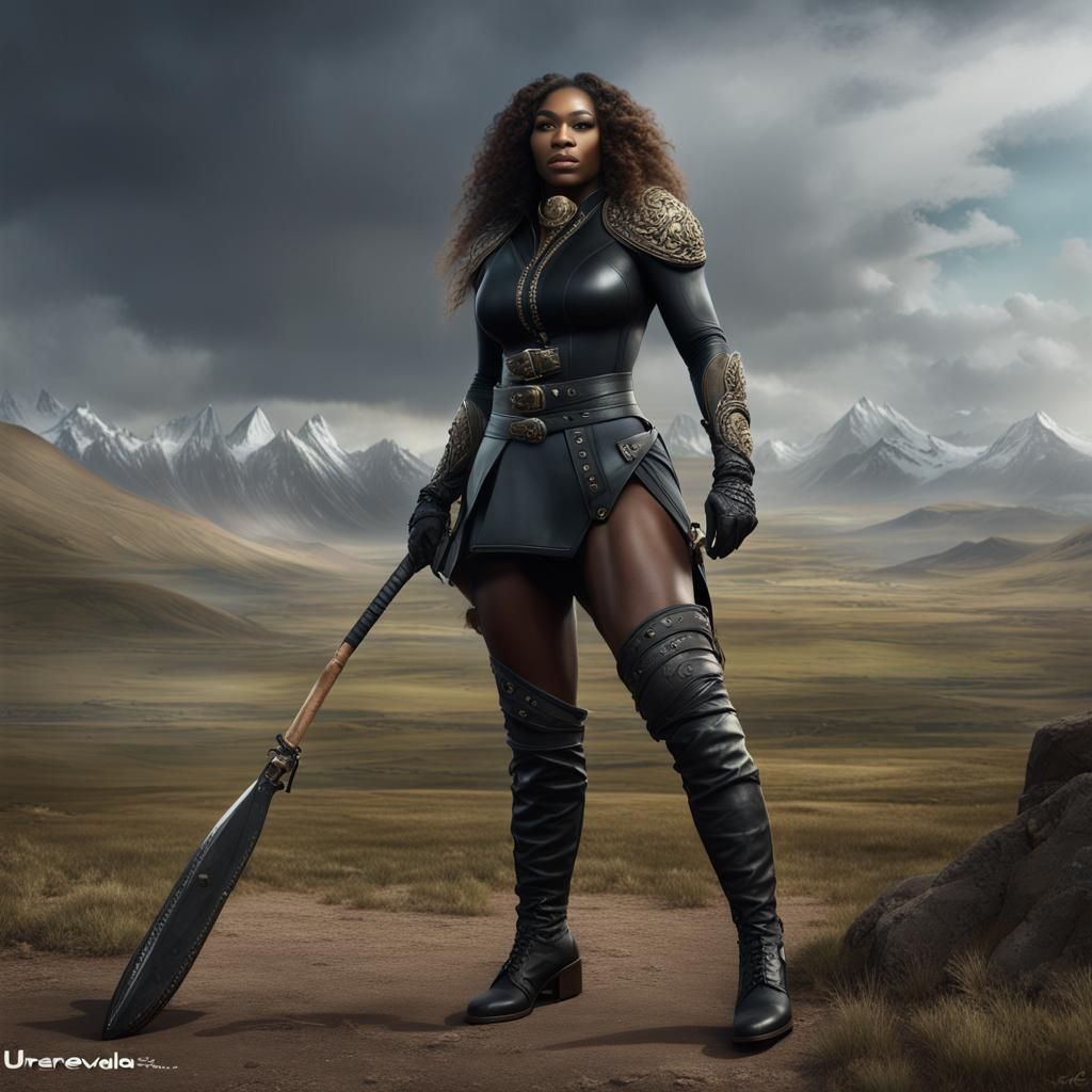 Serena Williams in Black Leather, Fantasy Art