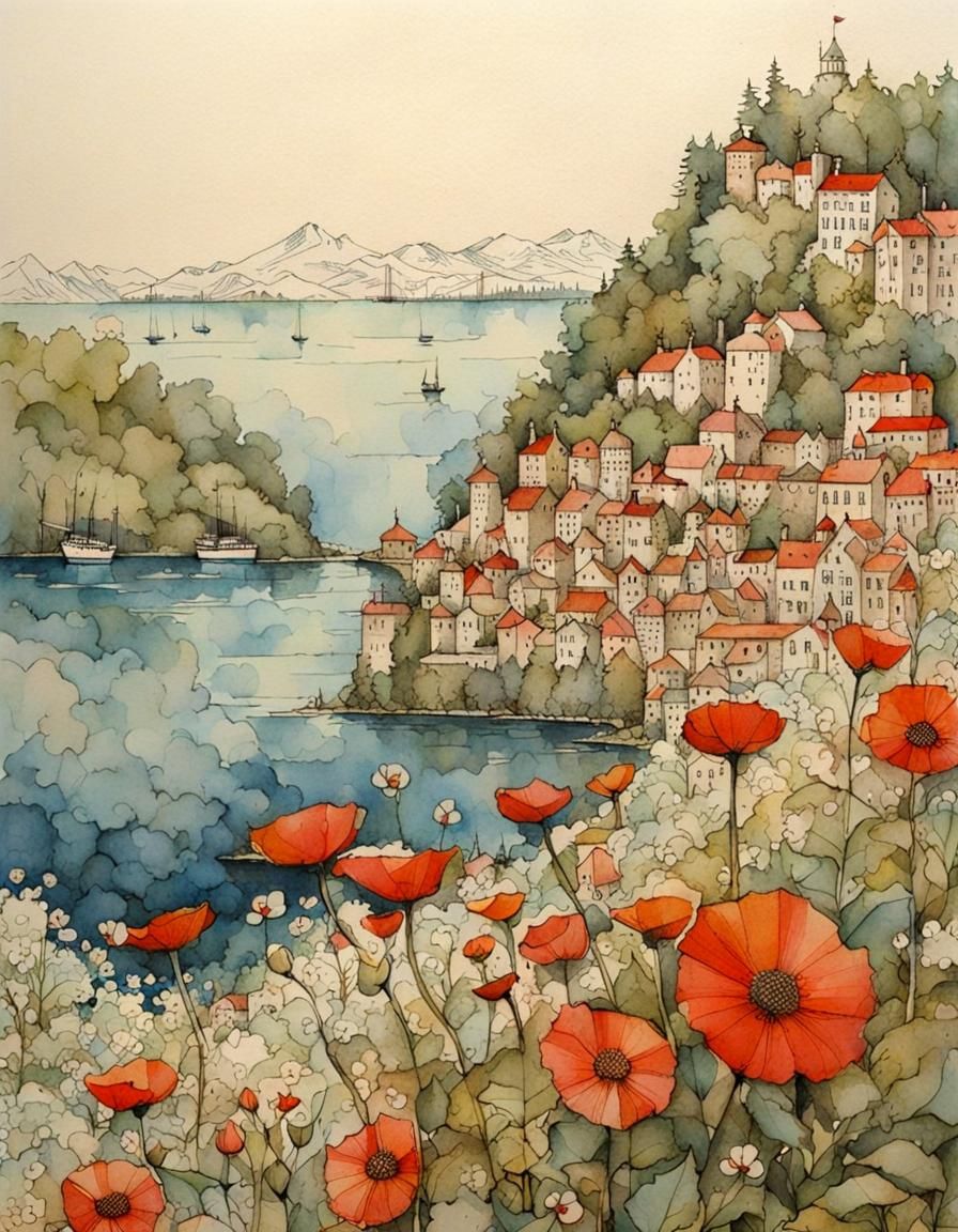 Intricate Letter Post Decorated with Islands and Flowers