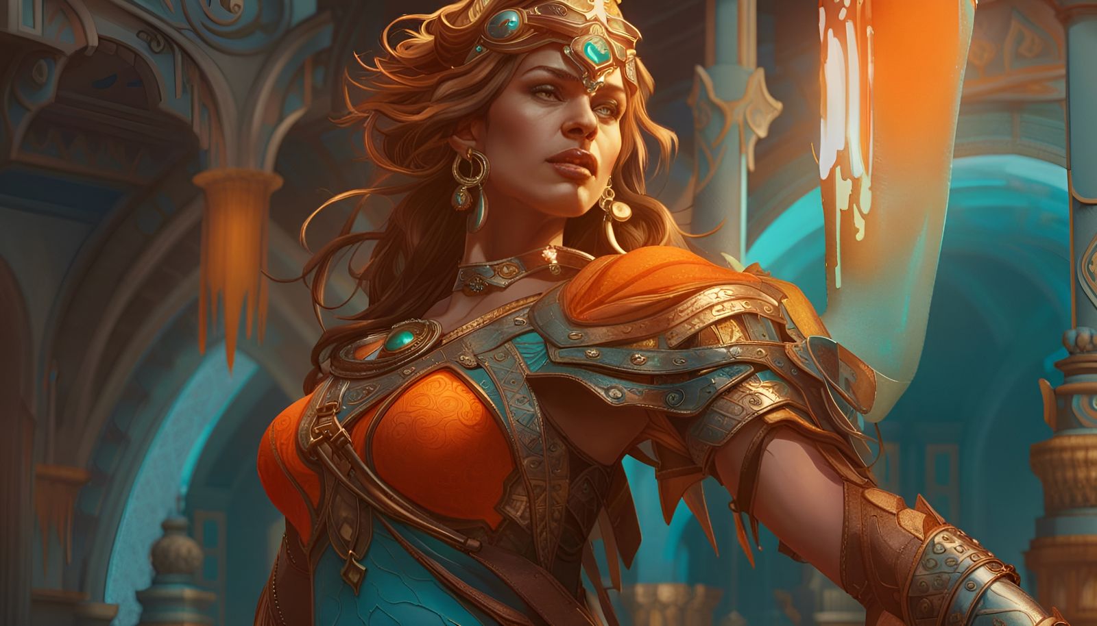 Warrior Princess Concept Art in Triadic Colors