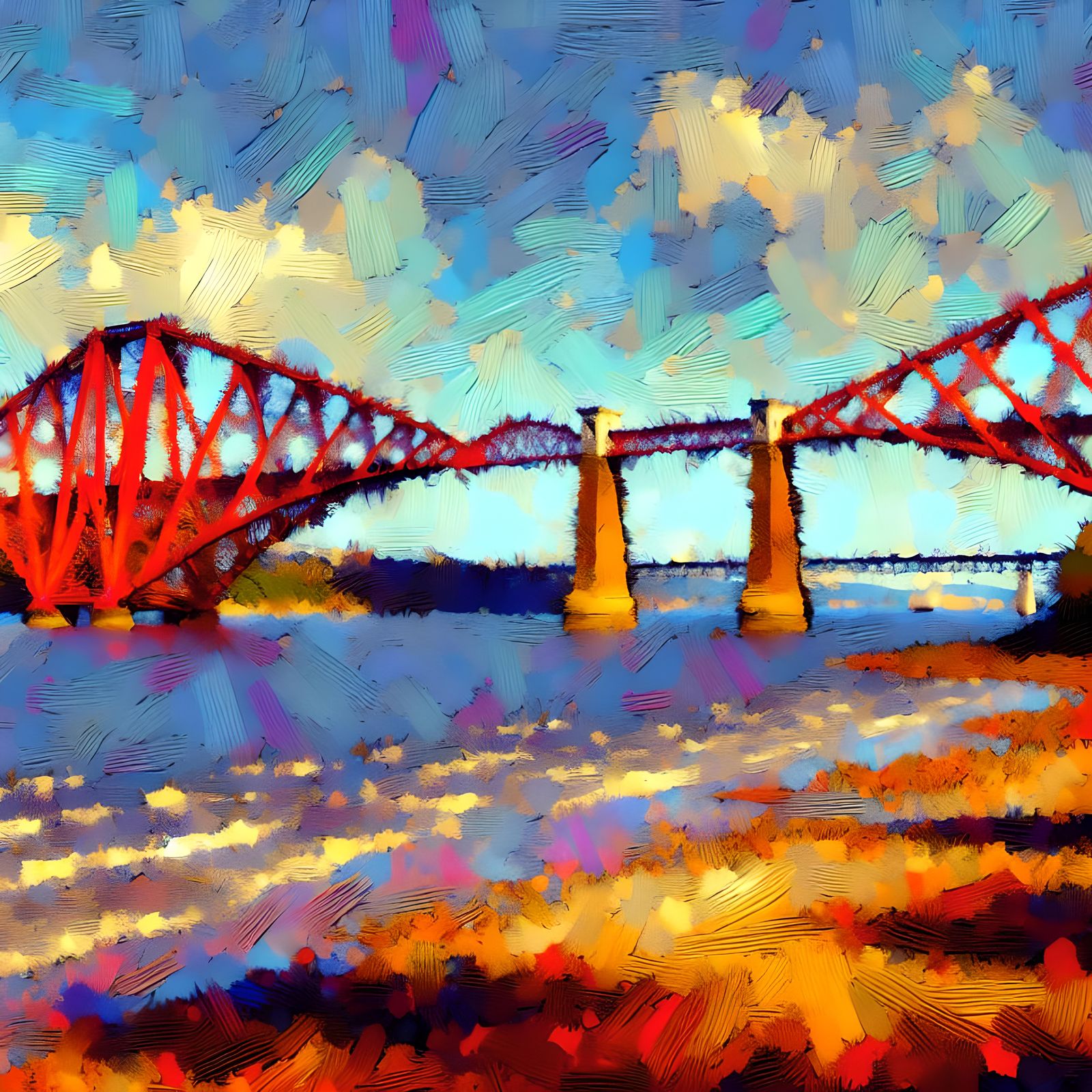 Forth Bridge in Neo-Impressionist Style