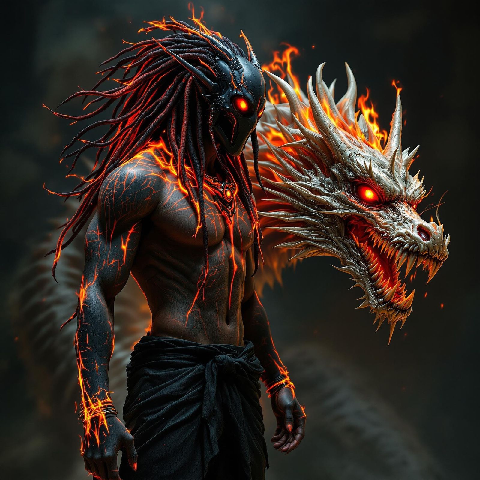 Anubis and Dragon in Dark Fantasy Style