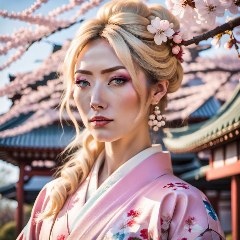 Japanese Woman in Kimono, Portrait Art