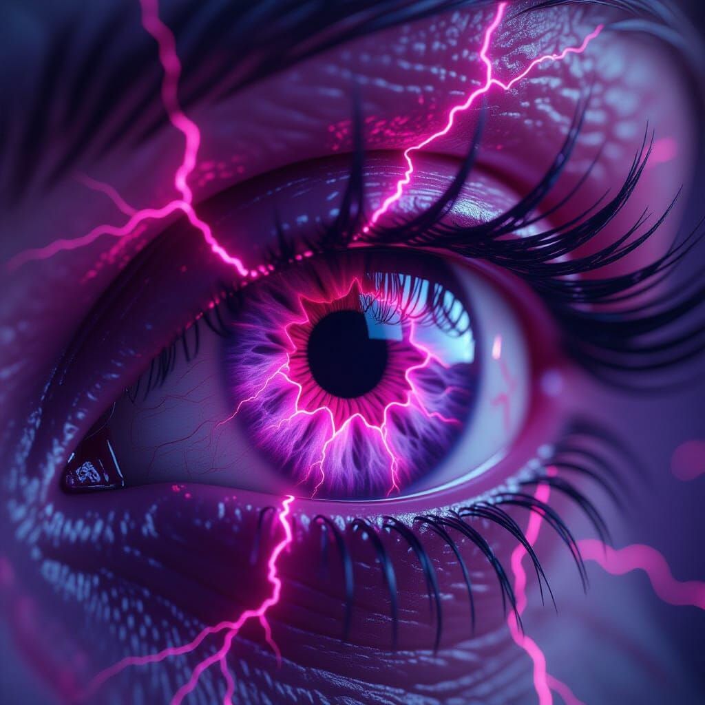 Eye Iris with Pink Lightning, Detailed Matte Painting