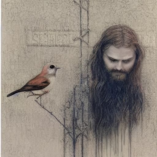 Jesus Holding Bird in Pastel Drawing