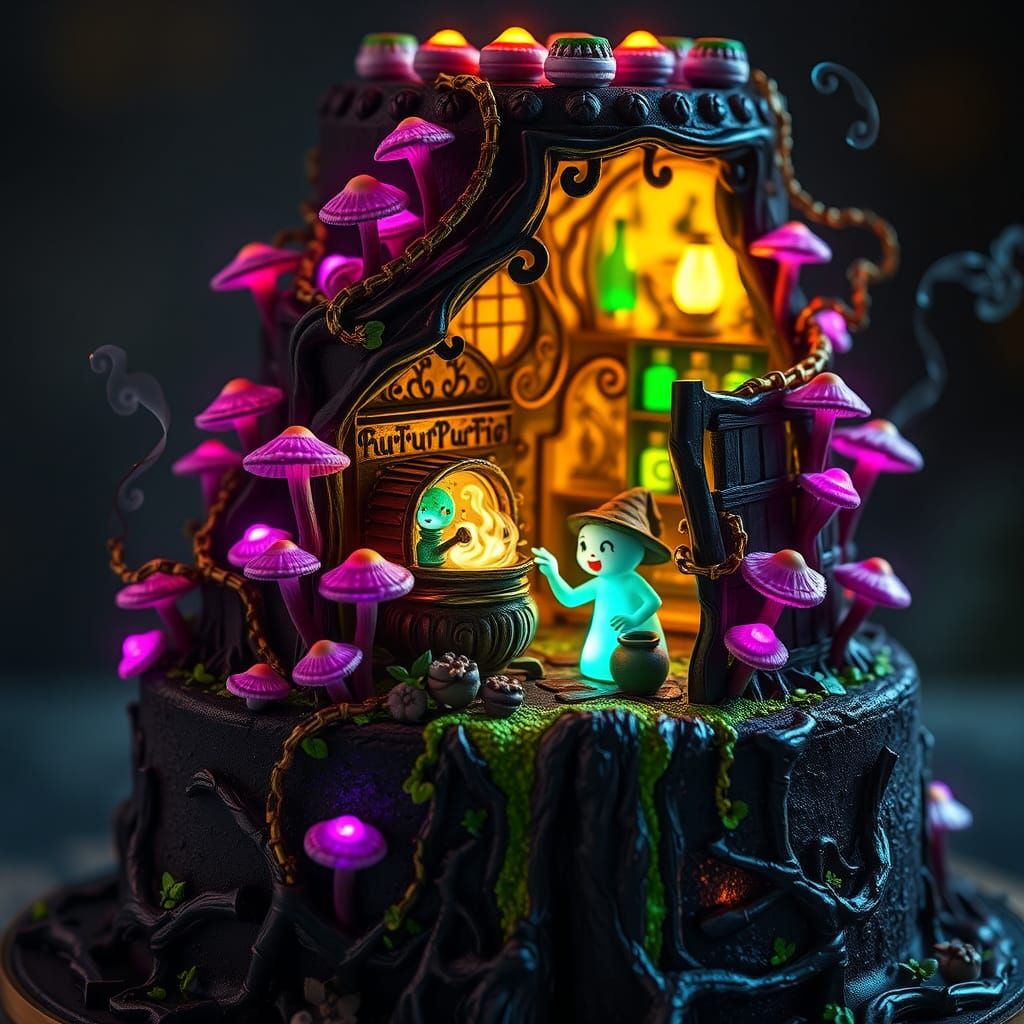Spooky Forest Cake with Witch's Abode