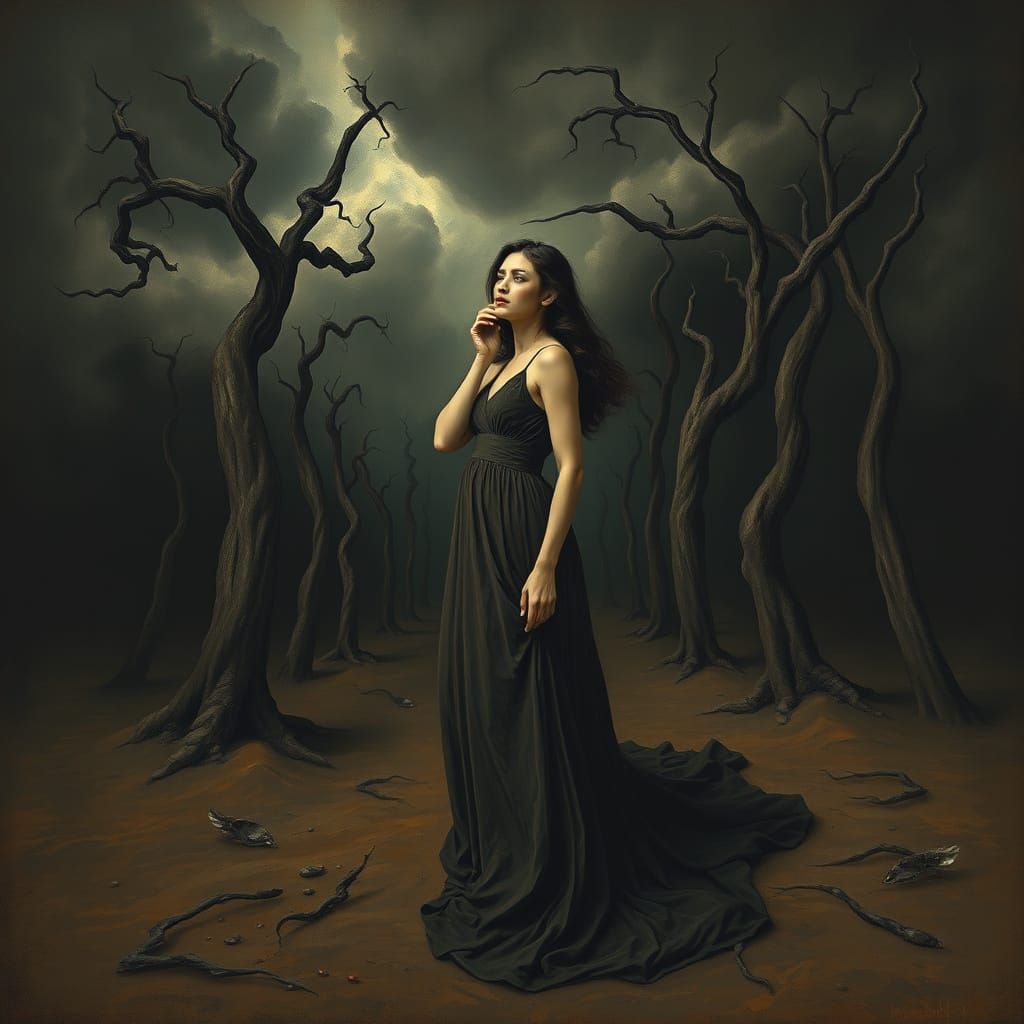 Woman in Nightmare, Modigliani and Rosa Style