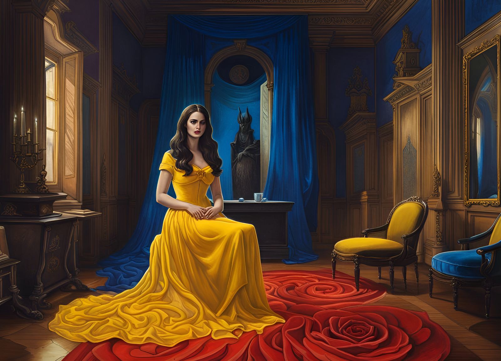 Mystical Woman with Blue Rose: Watercolor Illustration