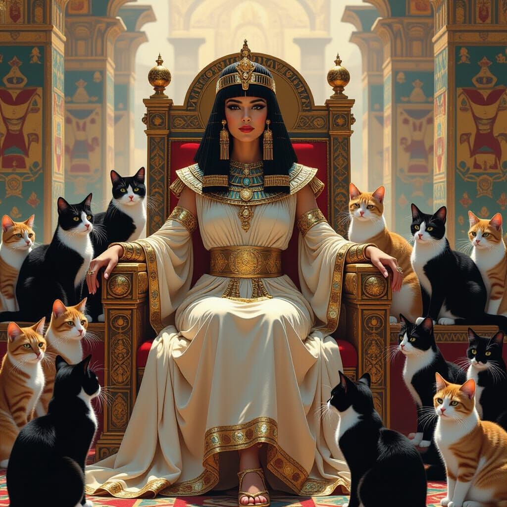 Cleopatra on Her Throne: A Neoclassical Digital Art Piece