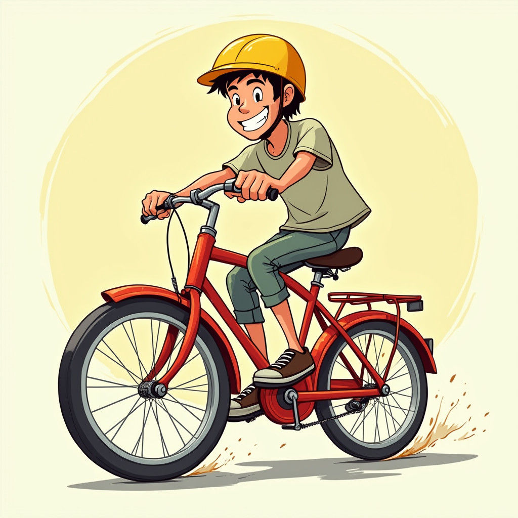 Man Rides Bicycle in Classic Cartoon Style
