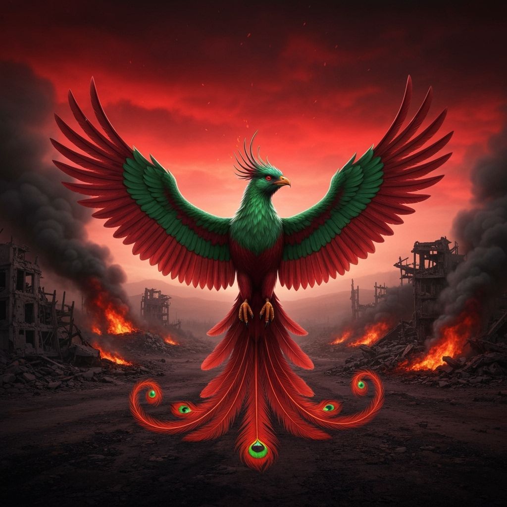 Phoenix Rising from Ashes in Ethereal Style