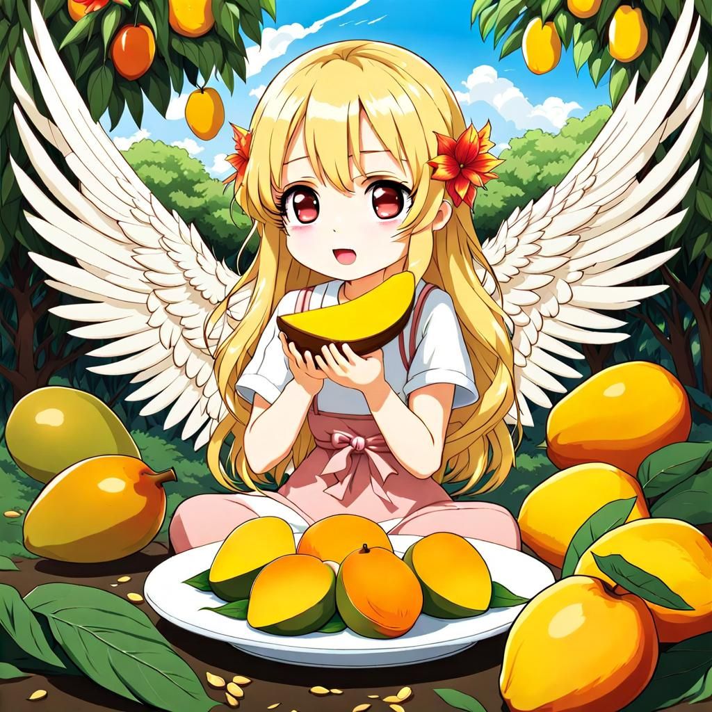Chibi Anime Angel with Mangoes