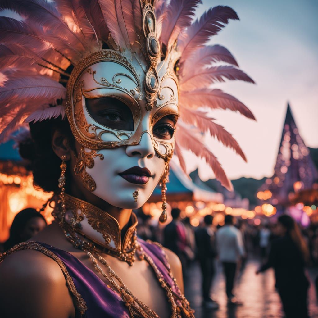 Sunset Carnival: Dancing Figures in a Festive Scene