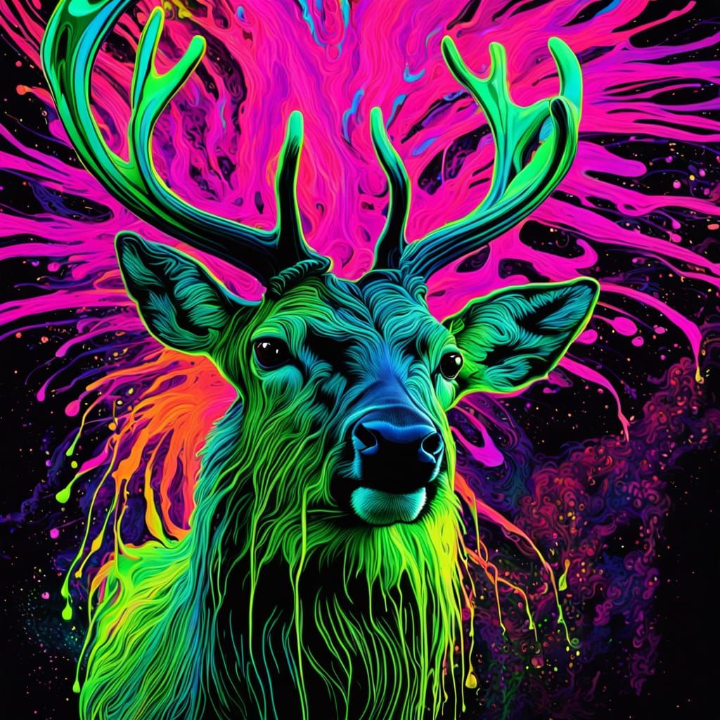 Psychedelic Neon Paint Pours Over Deer Fur