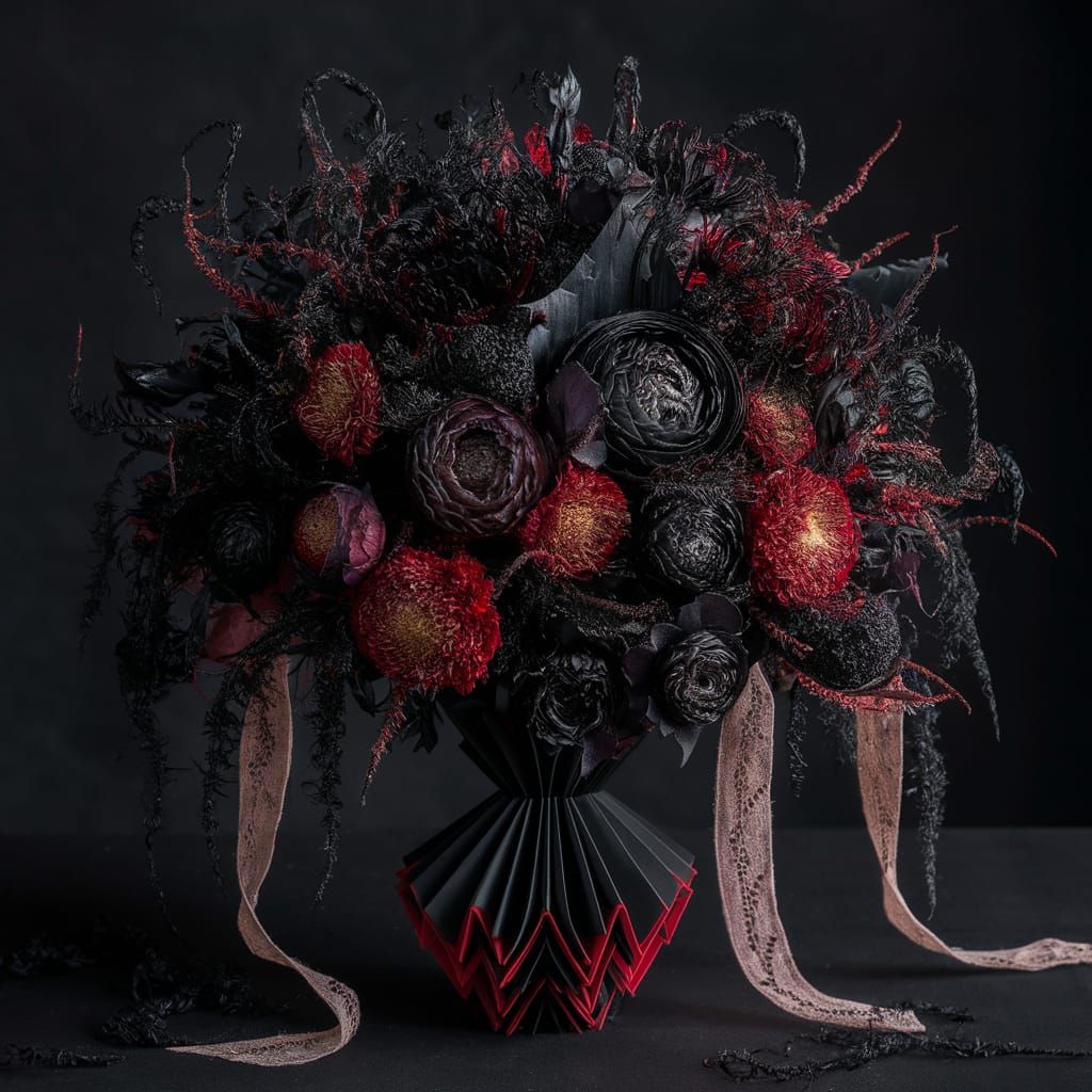 Gothic Bridal Bouquet with Origami Vase