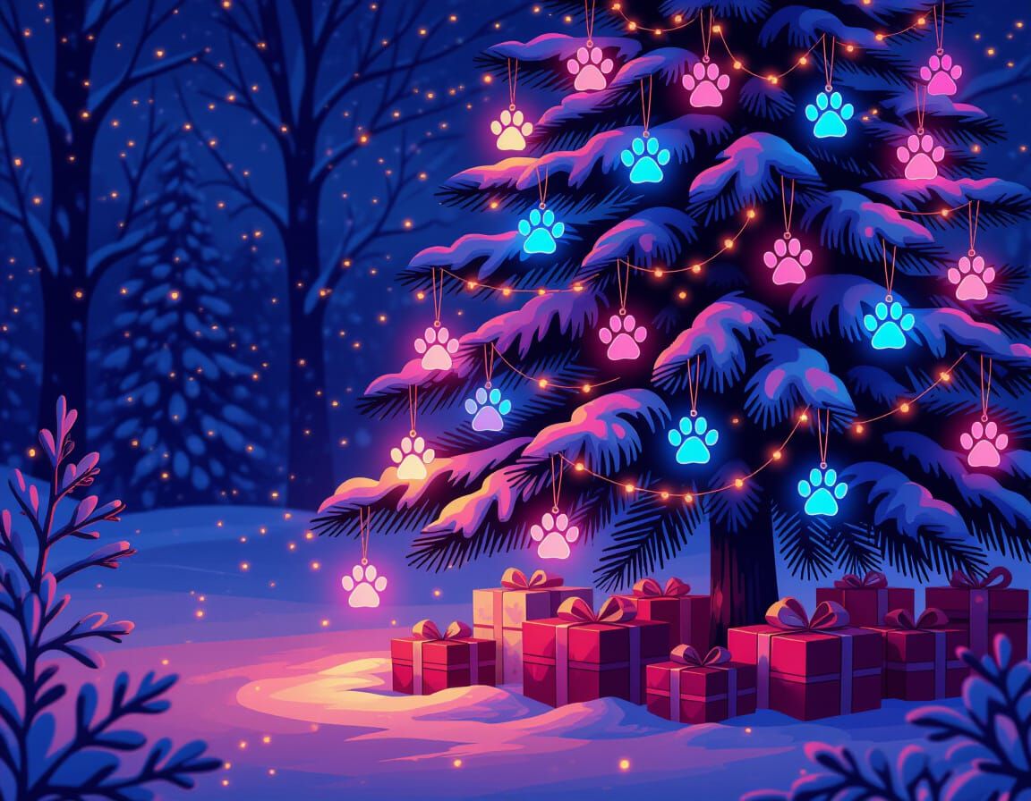 Enchanted Christmas Tree With Cat Paw Ornaments