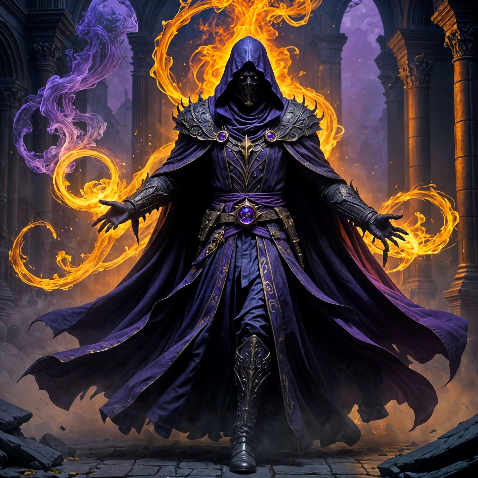 Shadowy Wraith in Purple Cloak: Dark Fantasy Art