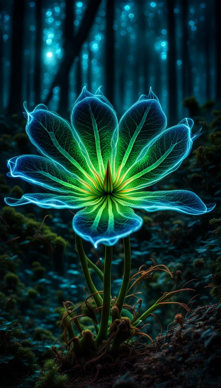 Bioluminescent Alien Flower in Fantasy Forest