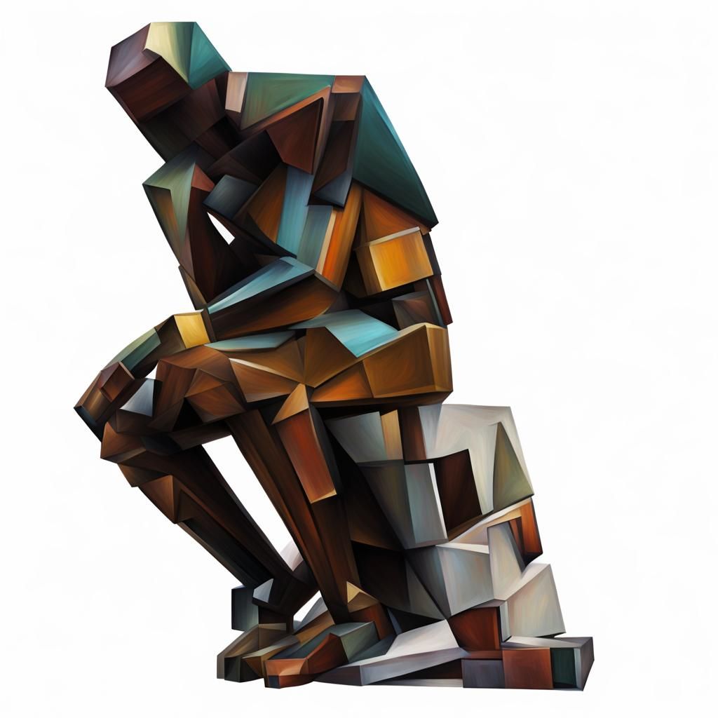 Geometric Angular Oil Painting in Neo-Cubism Style