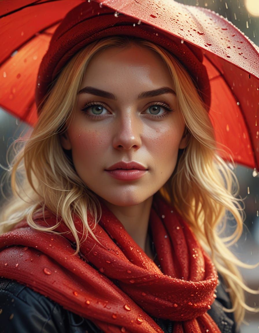 Blonde Woman in Red Hat: Vibrant Oil Painting Portrait