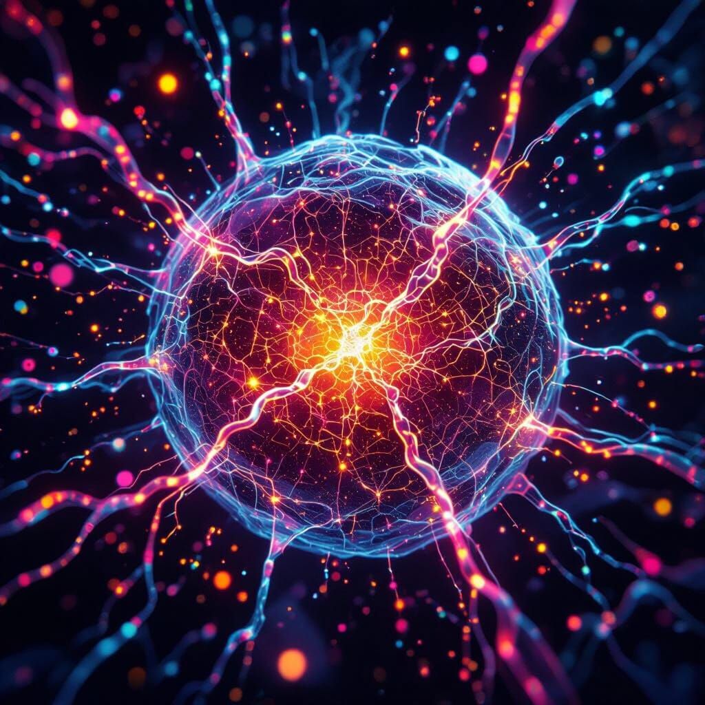 Vibrant Energy Flow Inside a Cell as Abstract Graffiti Art