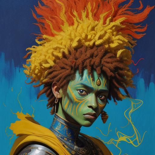 Abstract Jaguar Samurai in Fiery Dreamscape