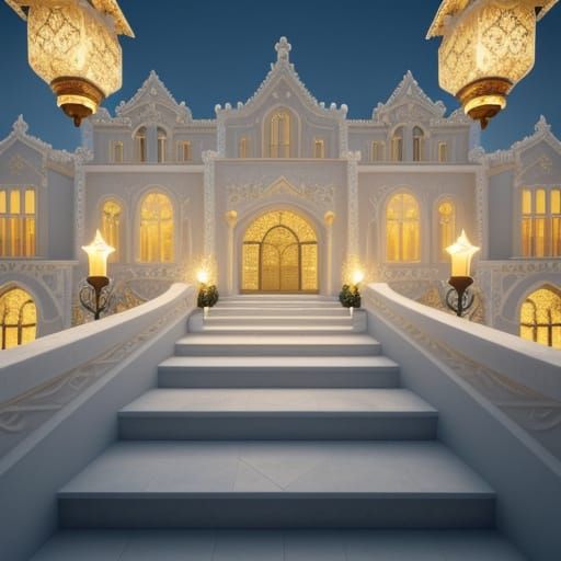 Lavish Baroque Architecture with Ornate Gold Filigree and Gr...