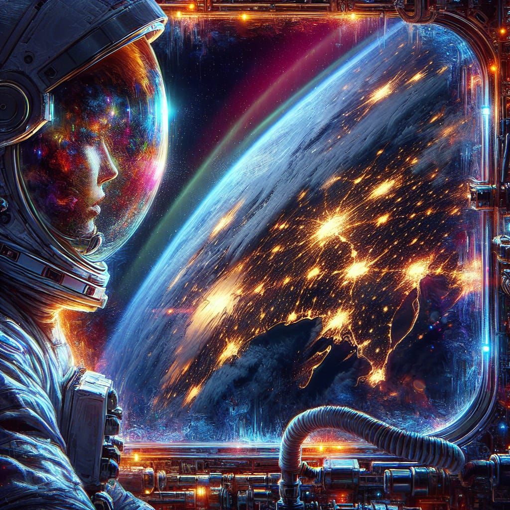 Astronaut Views Earth from Space Station Window