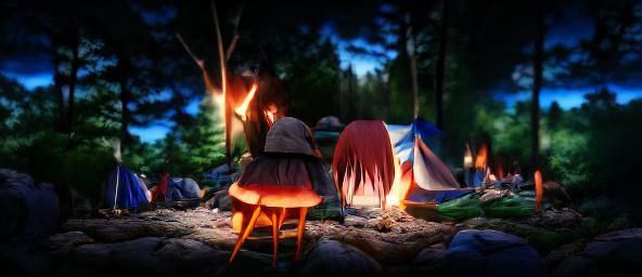Anime Campfire at Night in 8k Resolution