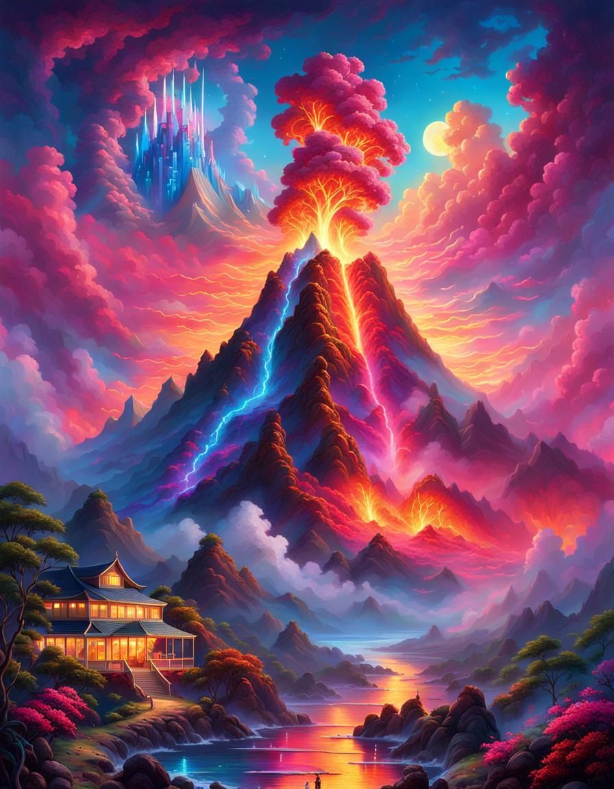 Exotic Volcano Eruption in Anime Style