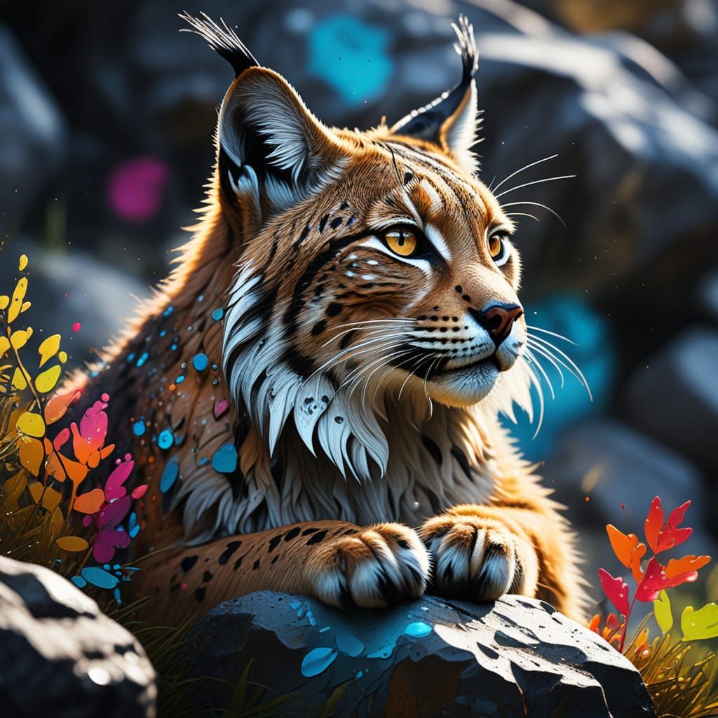 Lynx in Morning Dew: A Macro Graffiti Art Photo