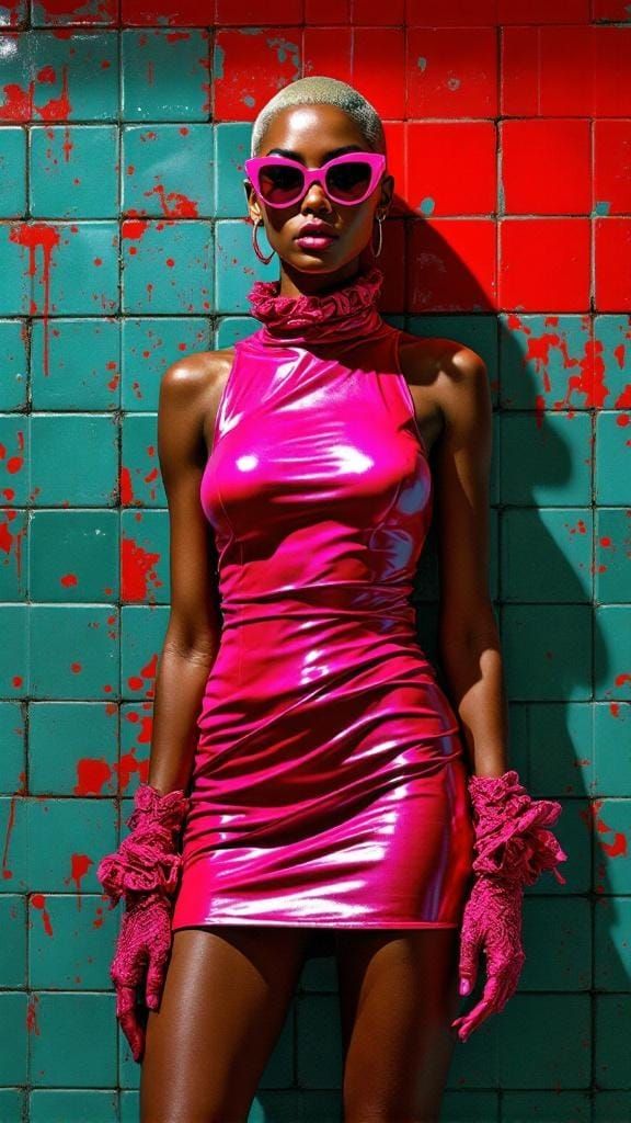 Pin-Up in Impasto Style with Geometric Subway Accents