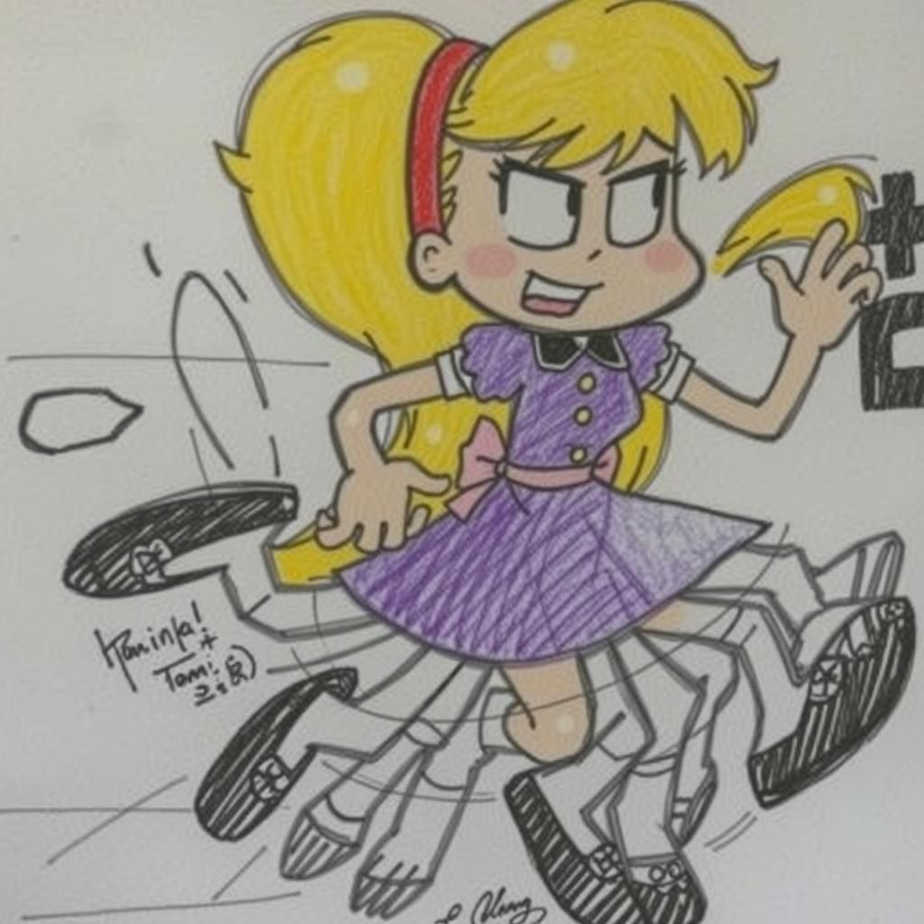 Cartoon Girl Running with Blonde Hair in Manga Style