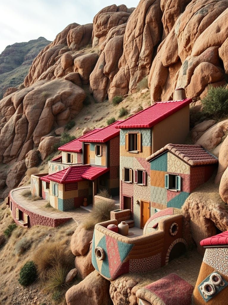 Plushie Patchwork Cliff Houses