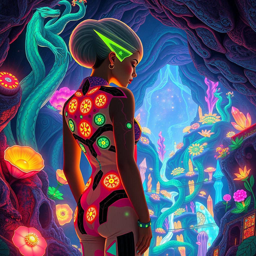 Bioluminescent Jumpsuit in Subterranean Optical Illusion Wor...