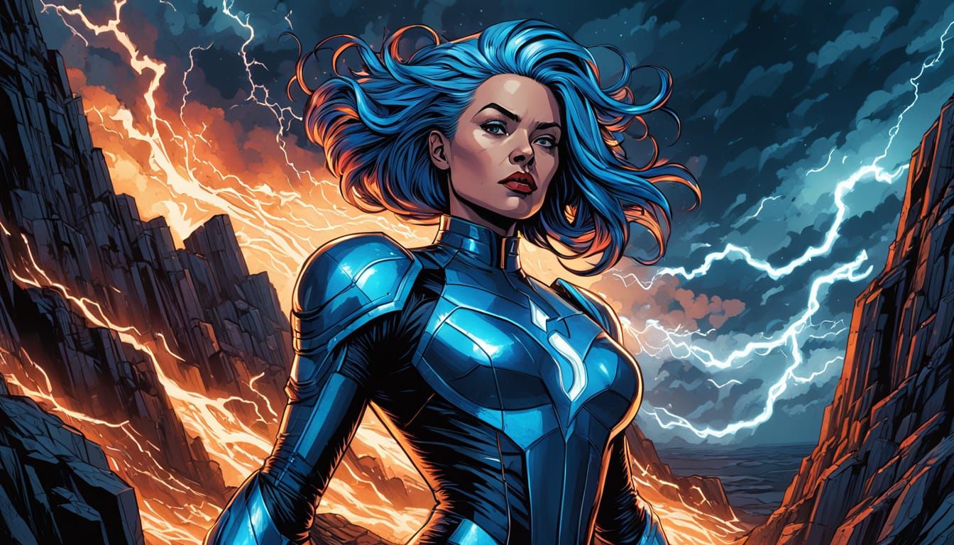 Electric Villainess Commands Lightning: Comic Book Art