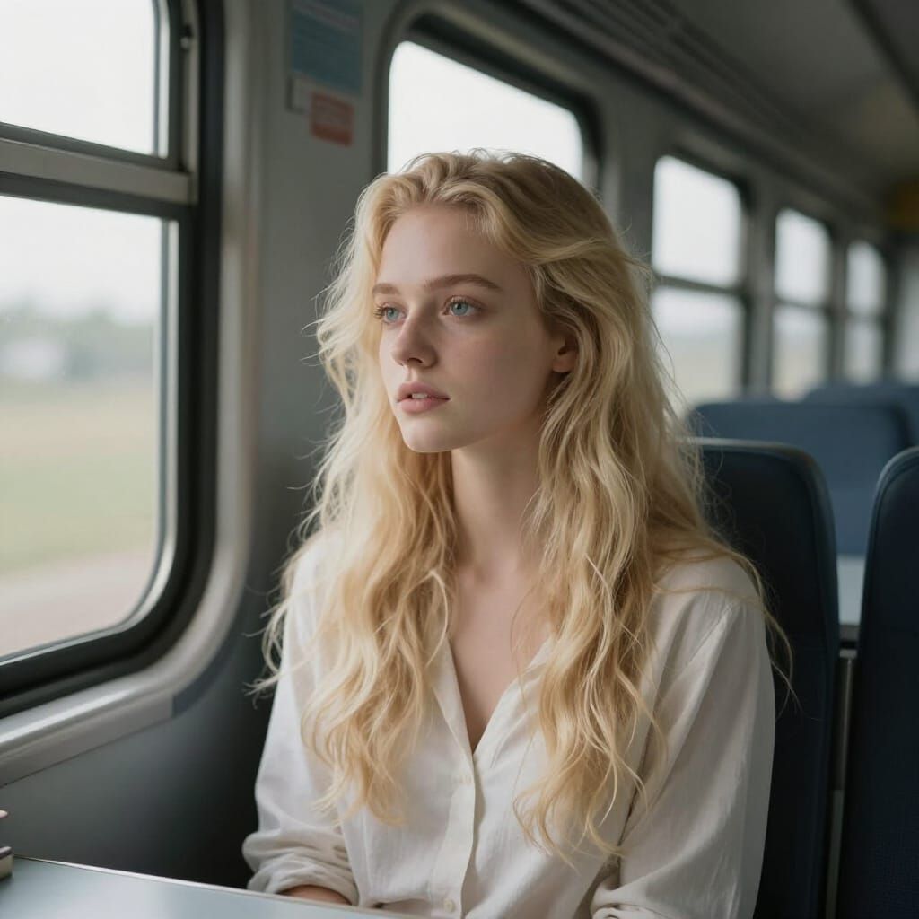 Ethereal Blonde Girl on Train