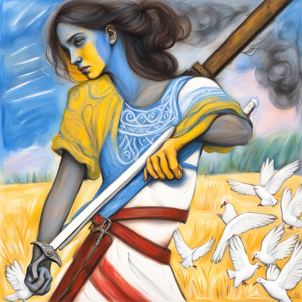 Ukrainian Woman Protects Peace: Chalk Art