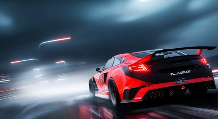 Neon Lit Rally Car Drifting at Night