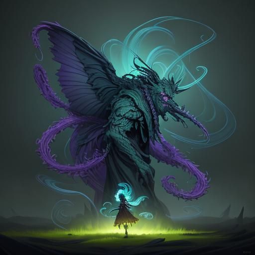 Fantasy Figure Amidst Swirling Mist in Ethereal Light