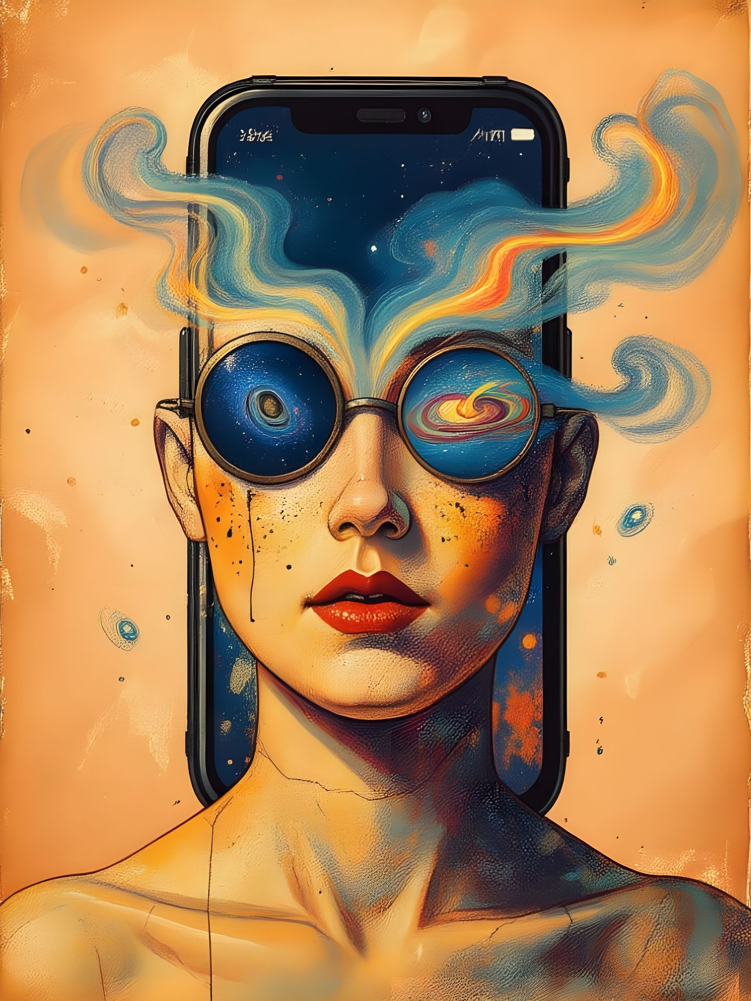 Smartphone Head Portrait in Eldritch Sci-Fi Style