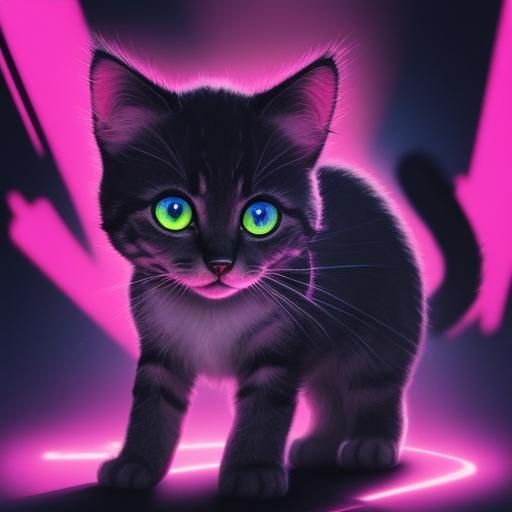 Synthwave Kitten with Hypnotic Eyes