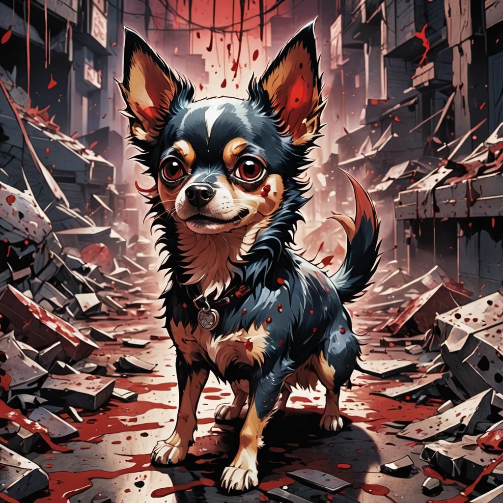 Demon Chihuahua in Dark Manga Murder Scene