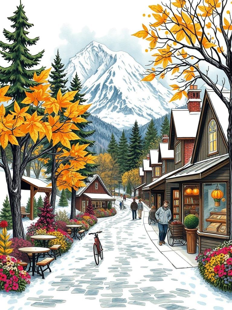 Vibrant Winter Wonderland Scene in Post-Impressionist Style