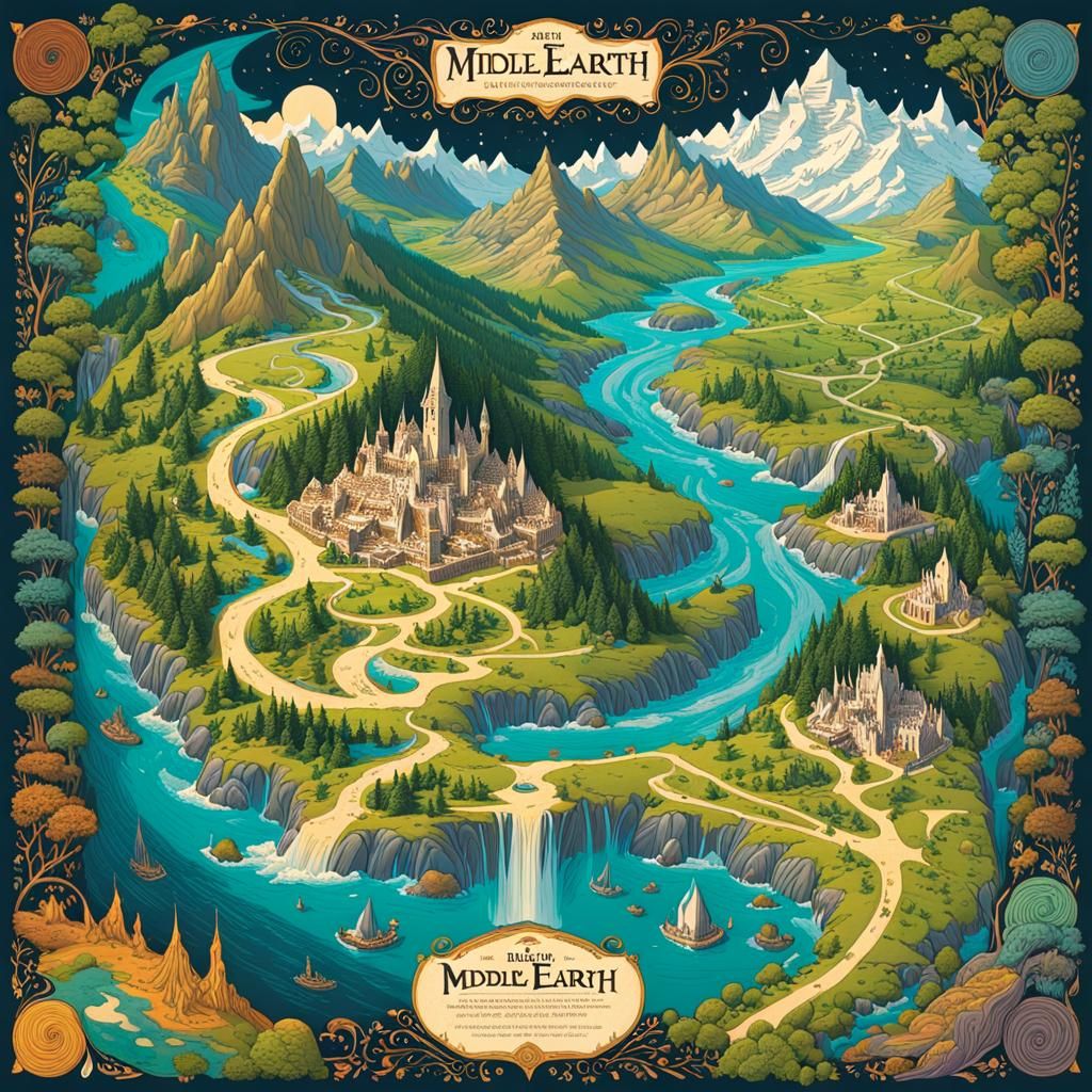 Middle Earth Map in Comic Book Art Style
