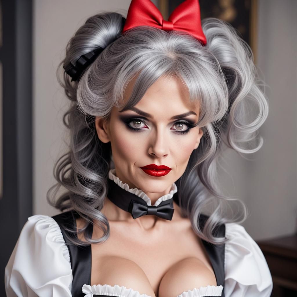 Elegant Woman with Grey Hair and Smoky Eyes
