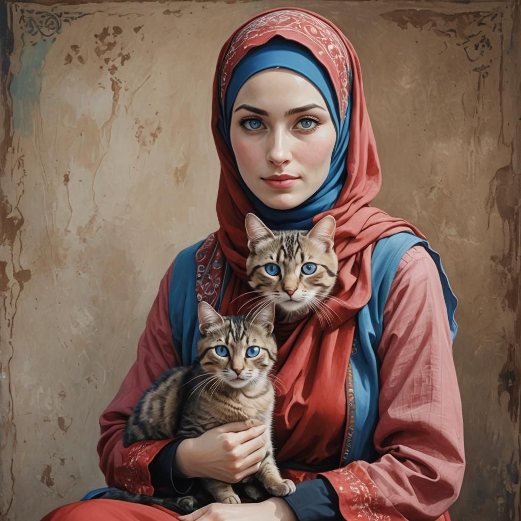 AI Image of Woman with Hijab and Cat
