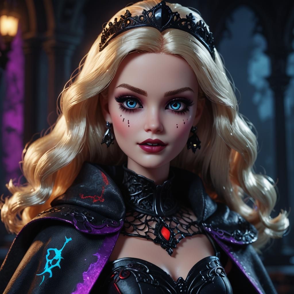 Gothic Vampire Barbie Doll in Cinematic Style
